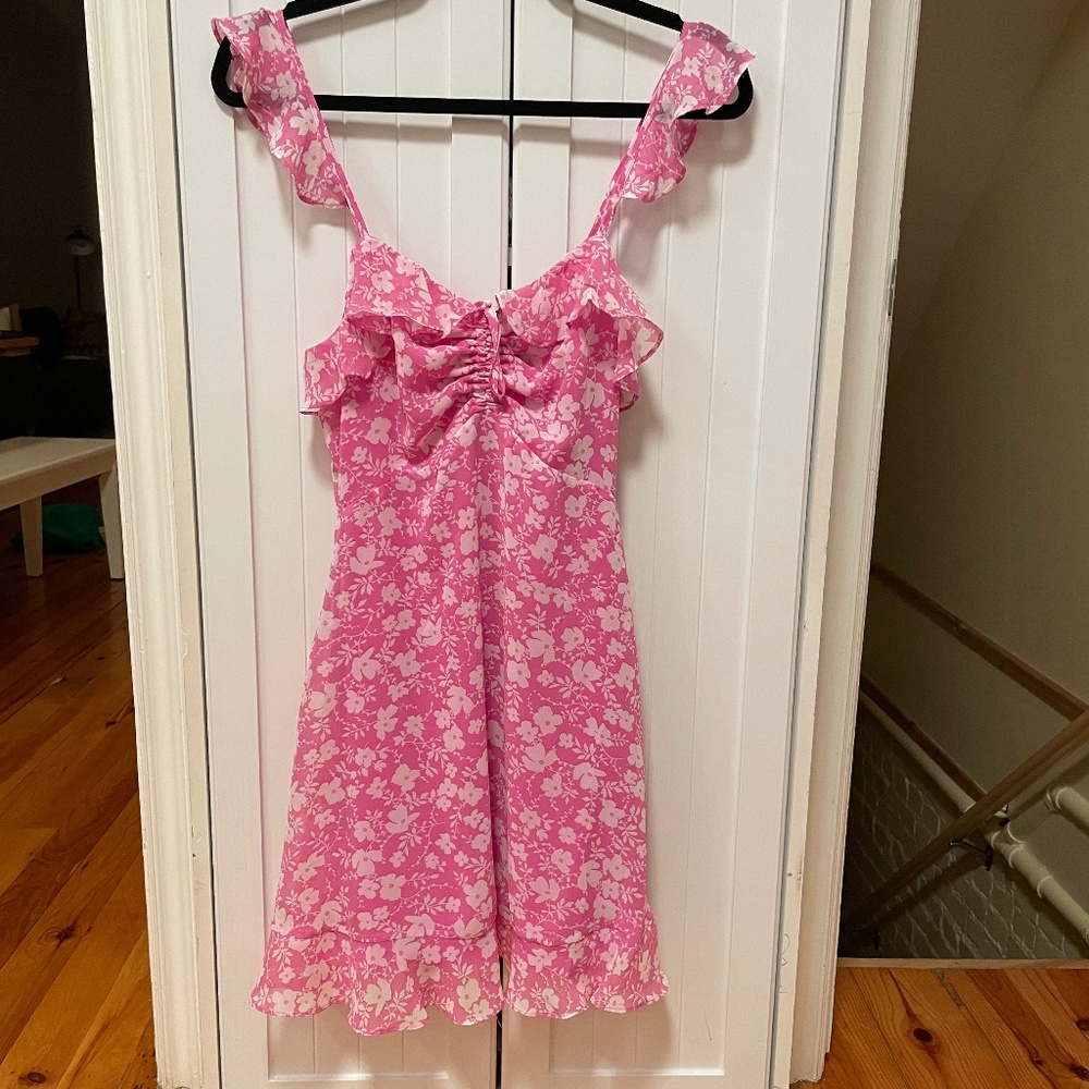 Lulu's Pink Floral Ruffle Mini Dress - Picture 3 of 3